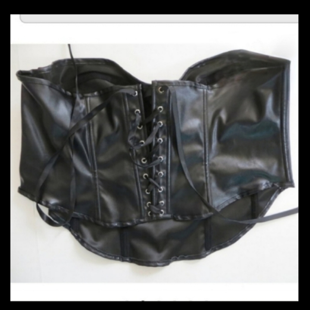 Sexy Black faux leather boned corset lacing bustier corset plus 2XL NWOT - Picture 11 of 16